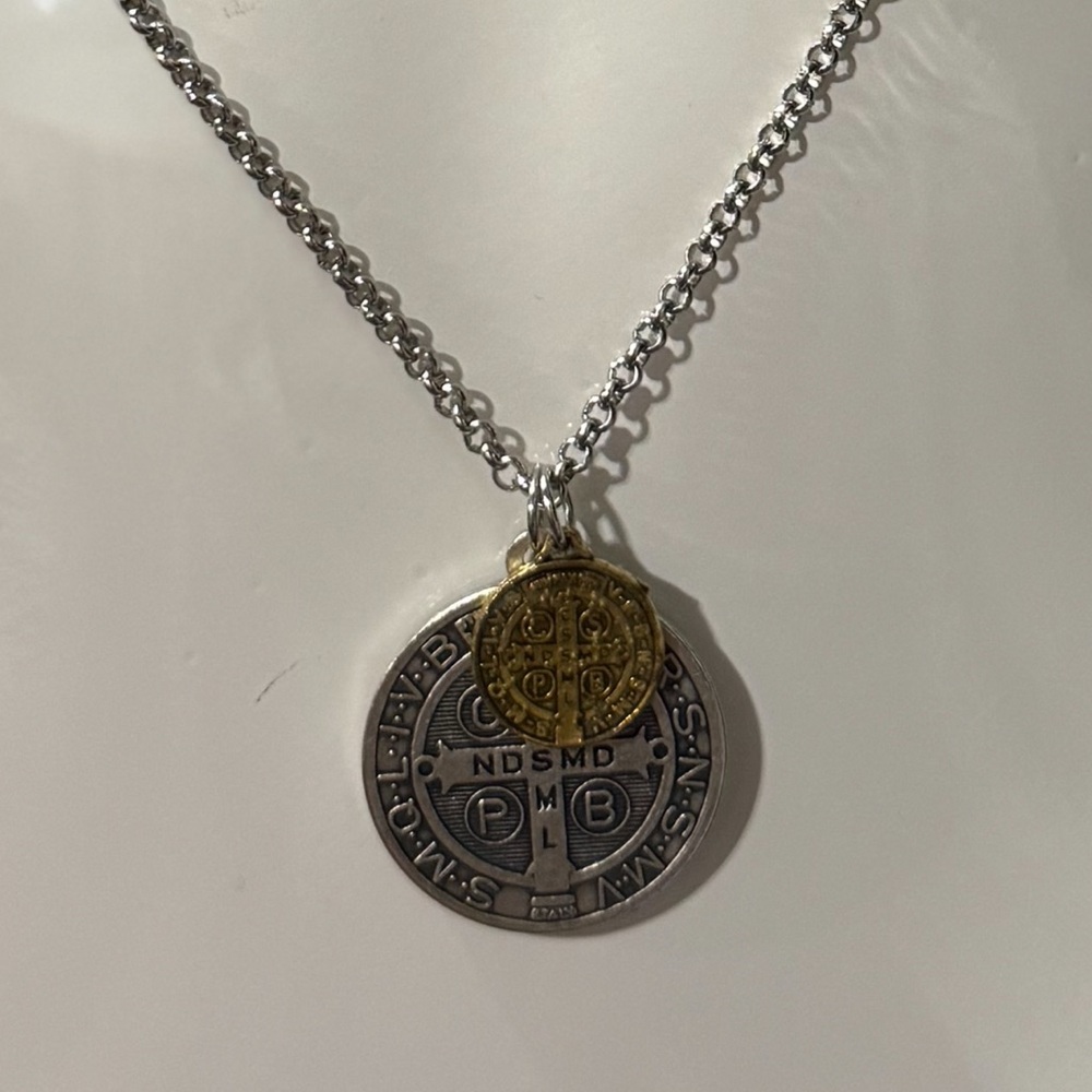 St Benedict Pax Silver Necklace